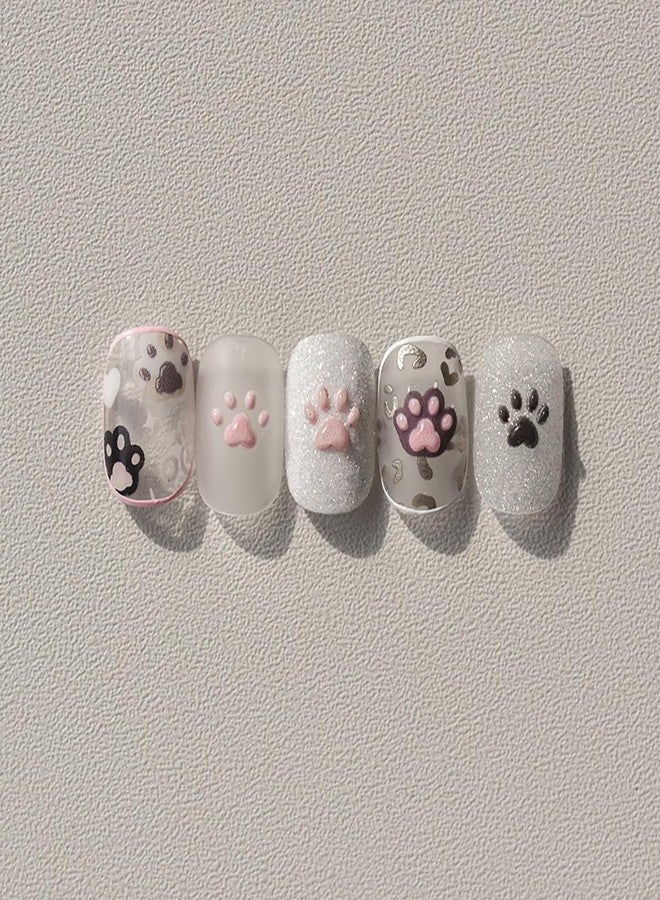 LRKNNO Cat Paw Nail Art Stickers Decals 5D Self-Adhesive Nail Decals Pink Embossed Cat Paw Nails Design Stickers Cute Nails Art Supplies for Women Girls Manicure Decorations - Image 5
